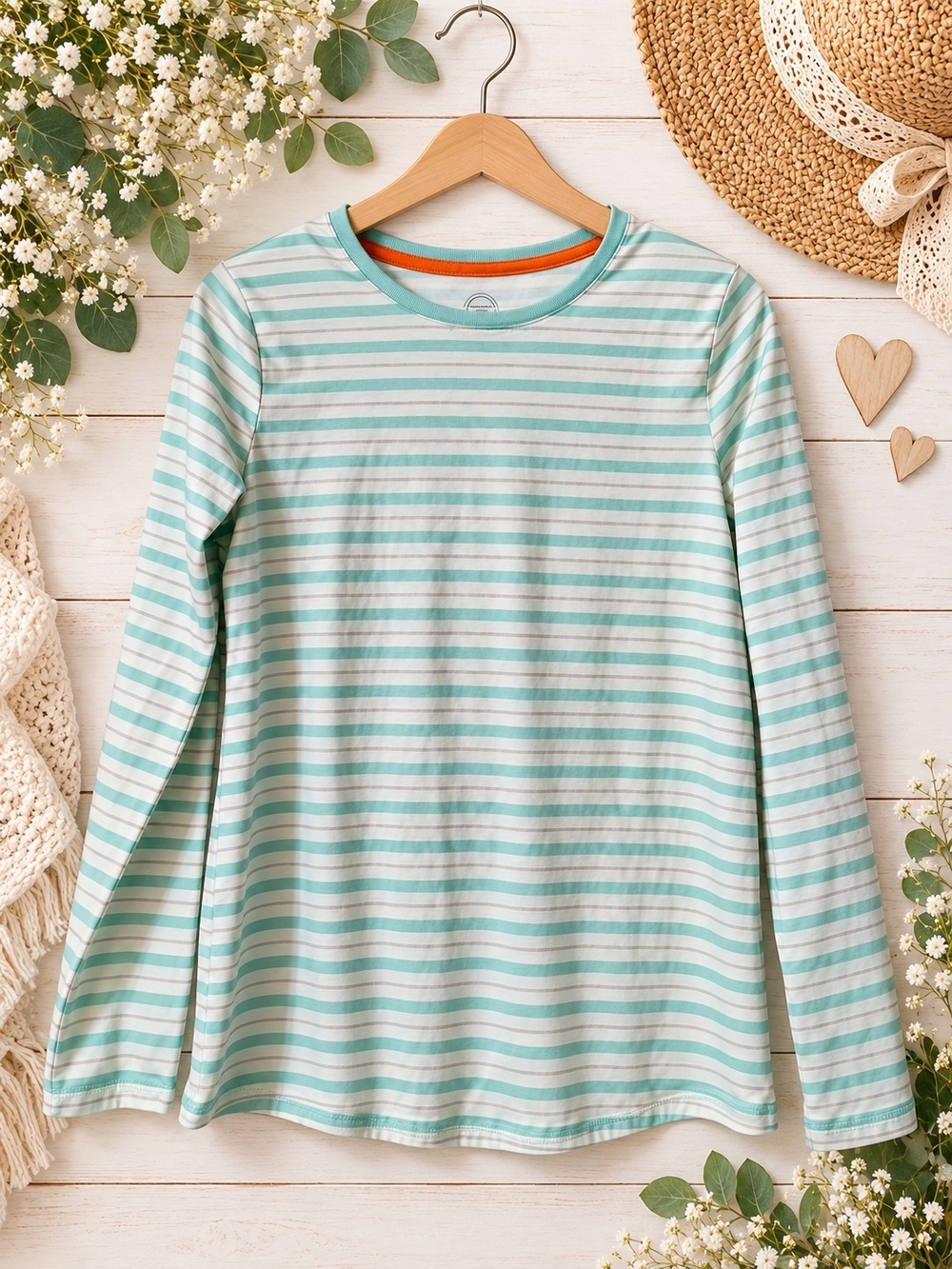 Striped Long-Sleeve Tee for Kids - Mint & White